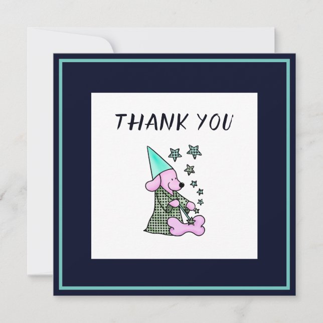 Thank You Navy Blue Floral Cute Dog  Note Card (Front)