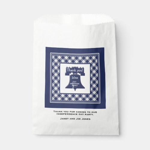 Thank You _ Navy Blue Gingham Check Liberty Bell Favor Bag