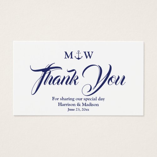 Thank You navy blue Nautical anchor wedding card