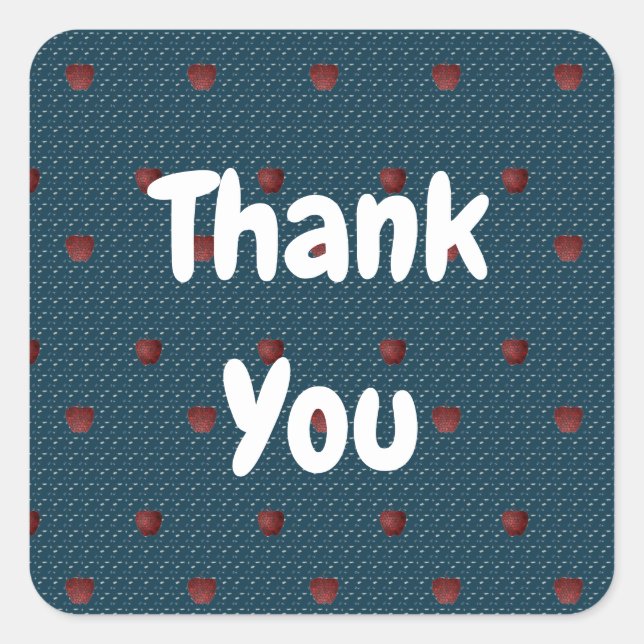 Thank You Navy Blue Red Apple Pattern Appreciation Square Sticker (Front)
