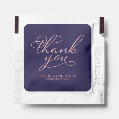 Thank You Navy Blue Rose Gold Calligraphy Wedding Hand Sanitizer Packet