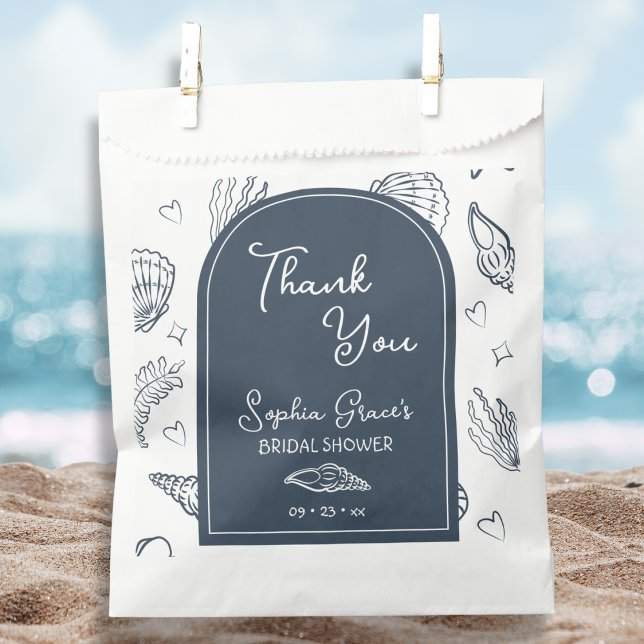 Thank You Navy Blue Seashells Doodles  Favor Bag (Creator Uploaded)