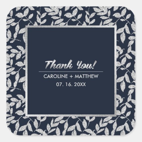Thank You Navy Blue  Silver Wedding Anniversary Square Sticker