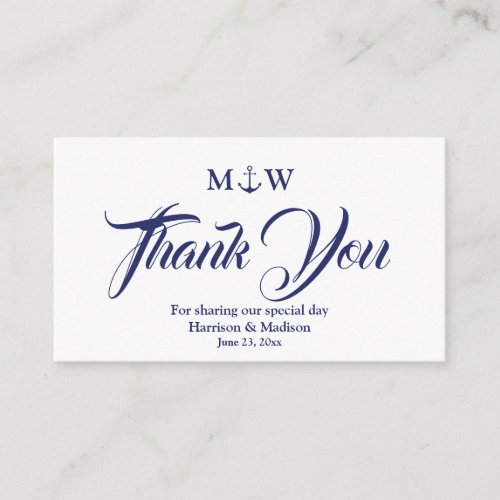 Thank You navy blue white Nautical anchor wedding Enclosure Card
