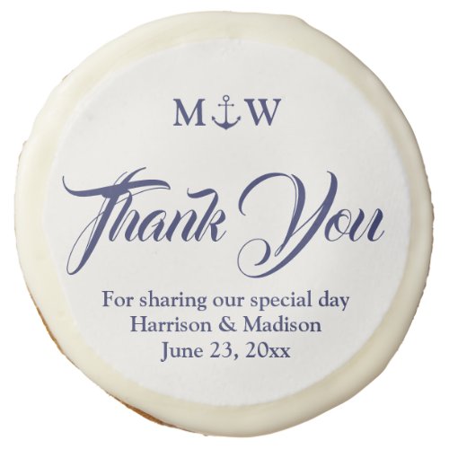 Thank You navy blue white Nautical anchor wedding Sugar Cookie