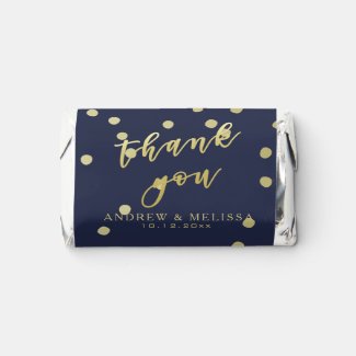 Thank you | Navy & Faux Gold Script & Confetti Hershey's Miniatures