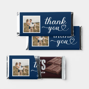 Thank You Navy Modern Heart Calligraphy Photo Hershey Bar Favors