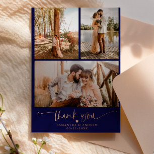 Thank you navy script heart 6 photos wedding foil invitation