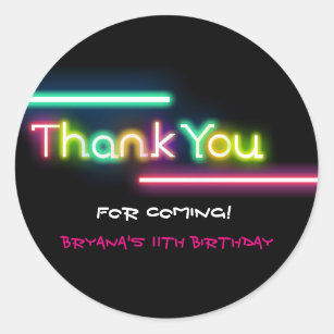THANK YOU Neon Glow Black Birthday Party Sticker
