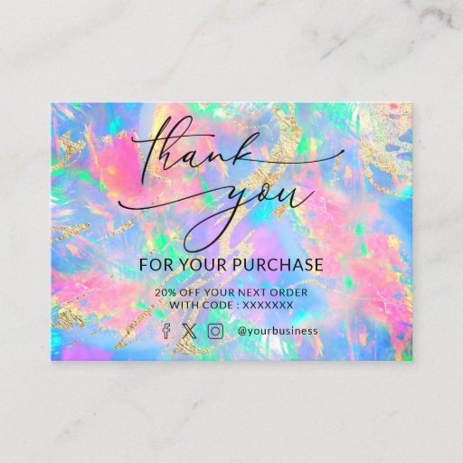 Customizable  thank you neon opal business card