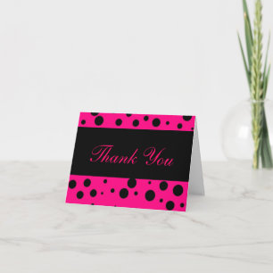 "Thank You" - Neon Pink w/ Black Dots [b] Letterpress Thank You Card