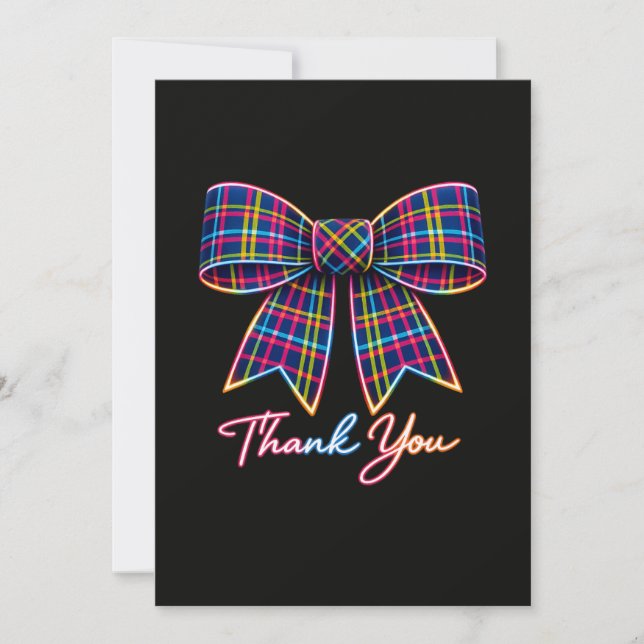 Thank you Neon Tartan Bow Scottish Bright Pattern Invitation (Front)