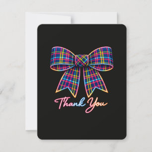 Thank you Neon Tartan Bow Scottish Bright Pattern RSVP Card