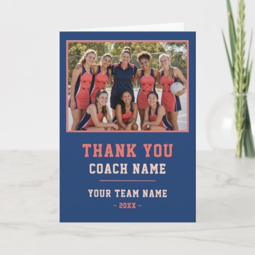 Thank you Netball Coach Card Team Name Photo