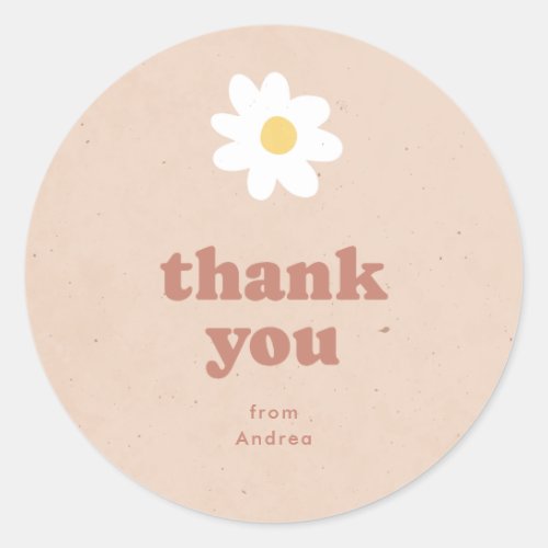 Thank You Neutral Retro Daisies Baby Shower Classic Round Sticker
