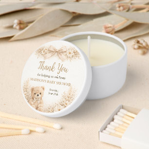 Thank You Neutral Teddy Bear Baby Shower Boho Mini Candle Favors