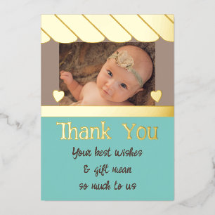 Thank you new baby gifts brown mint foil card