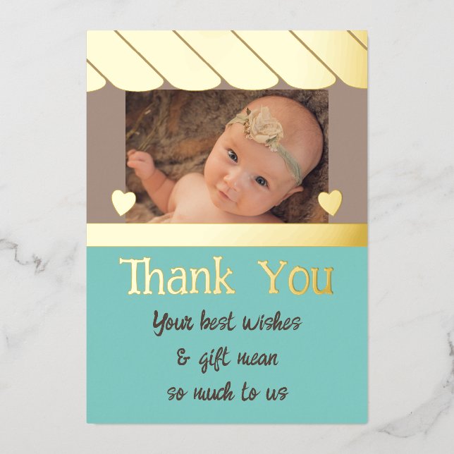 Thank you new baby gifts brown mint foil card (Front)