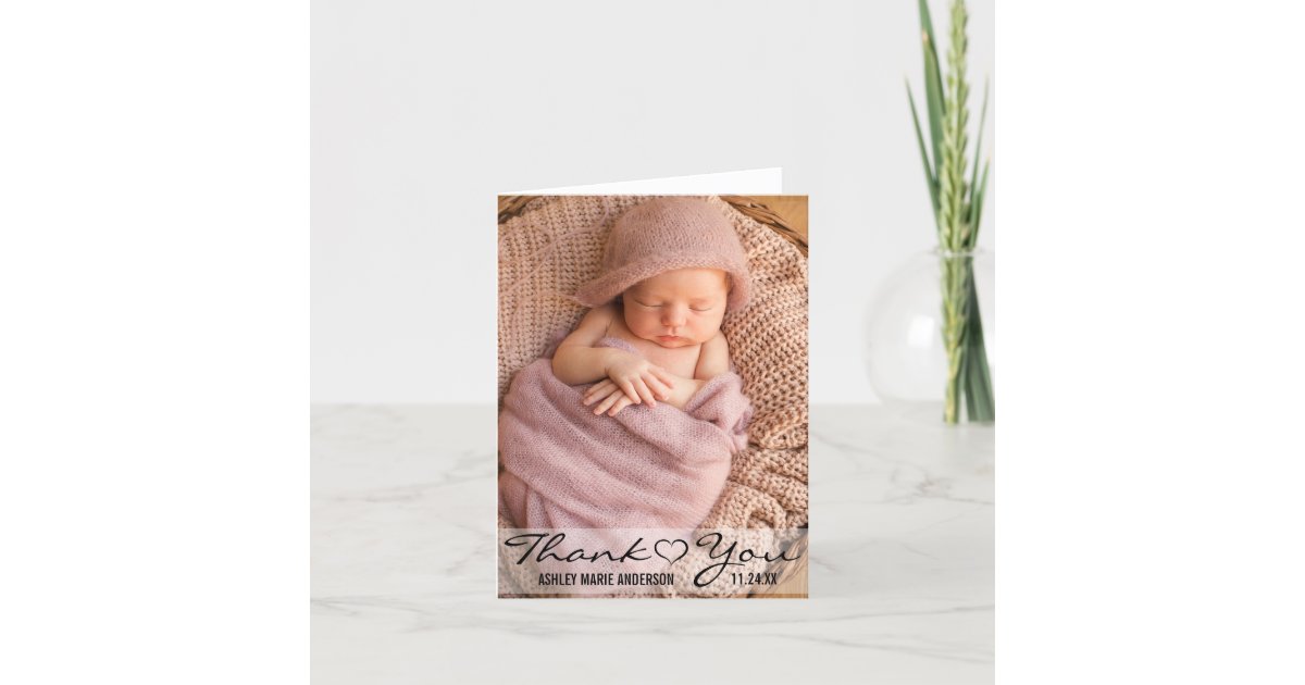 Thank You New Baby Modern Photo Heart Note Card | Zazzle