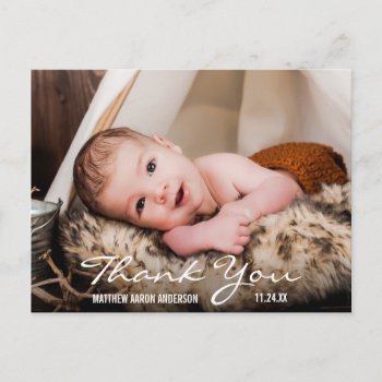 Thank You New Baby Photo Announcement Postcard Bw by HappyMemoriesPaperCo at Zazzle