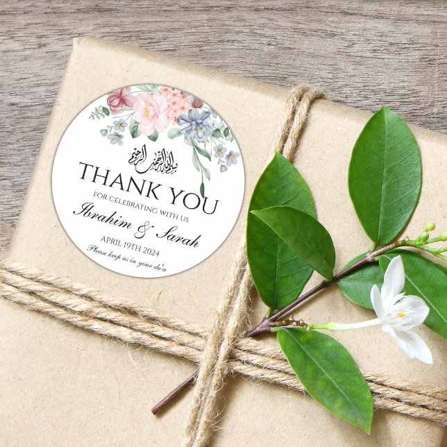 Thank You nikah muslim wedding favor floral Classic Round Sticker (Creator Uploaded)