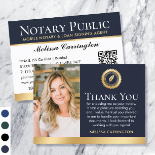 Thank You Notary Public Photo Dark Blue Gold Business Card