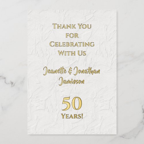 Thank You Note 50th Anniversary Gold  Foil Invitation