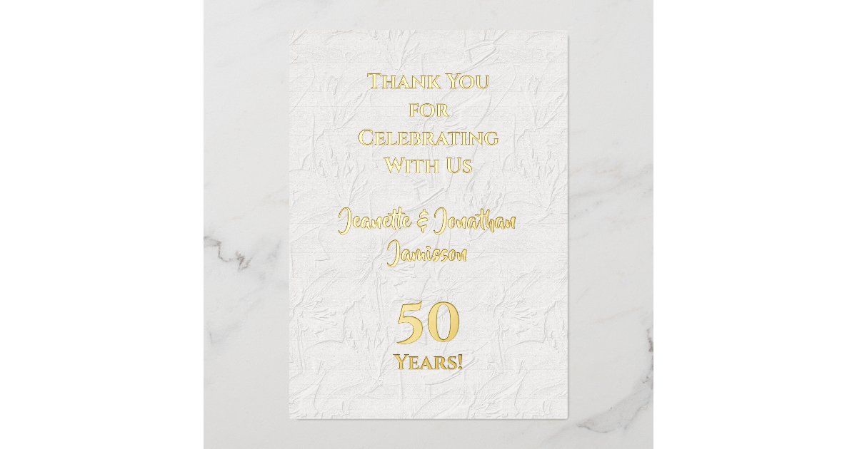 Thank You Note 50th Anniversary Gold Foil Invitation | Zazzle
