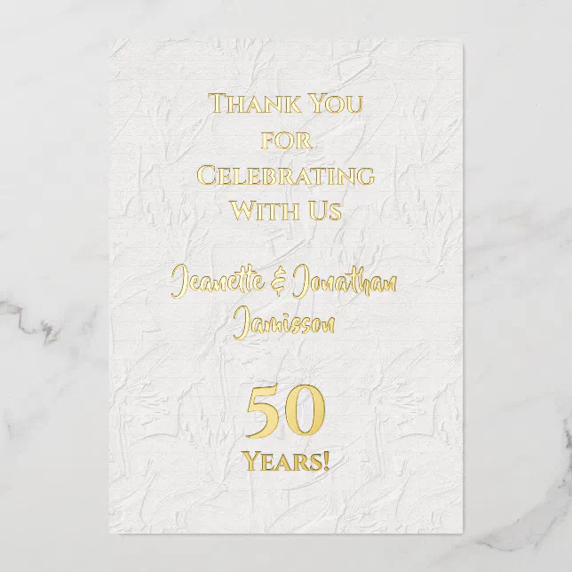 Thank You Note 50th Anniversary Gold Foil Invitation | Zazzle