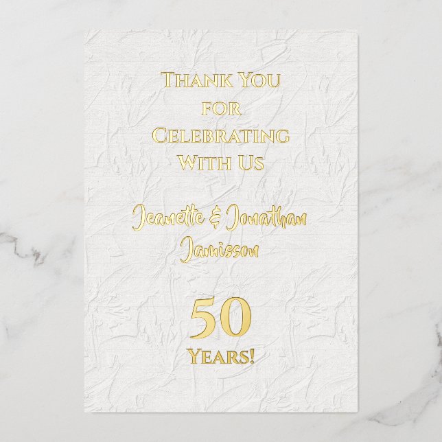 Thank You Note 50th Anniversary Gold  Foil Invitation (Front)