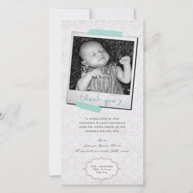 Thank You Note Baby Boy Blue Washi Tape Card (Front)