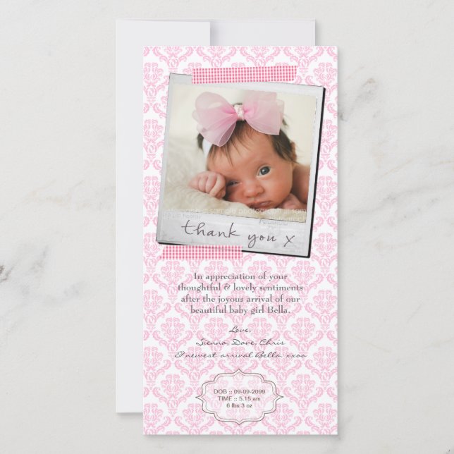 Thank You Note Baby Girl Announcement Template (Front)