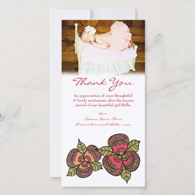 Thank You Note Baby Girl Photo Card Template (Front)