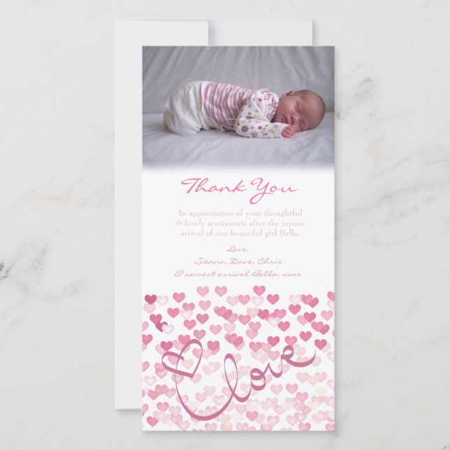Thank You Note Baby Girl Photo Card Template (Front)