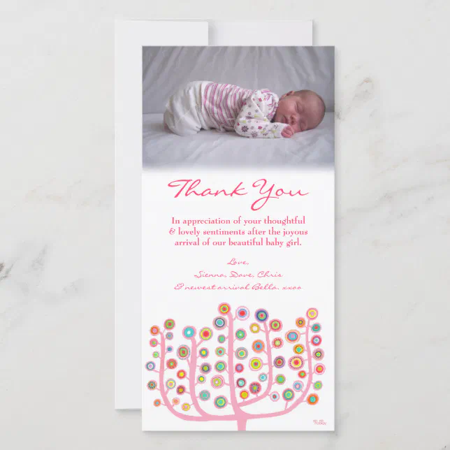 Thank You Note Baby Girl Photo Card Template Zazzle