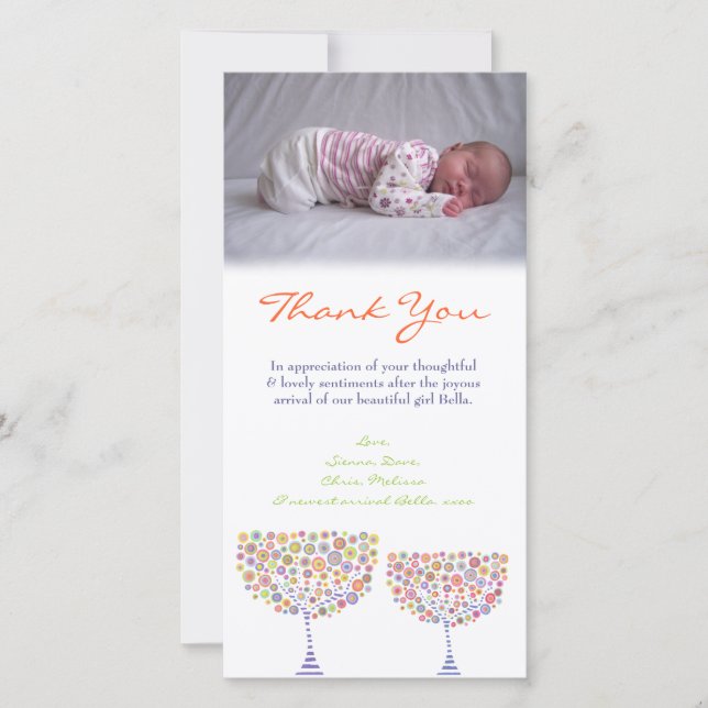 Thank You Note Baby Girl Photo Card Template (Front)