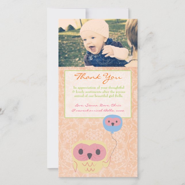 Thank You Note Baby Girl Photo Template (Front)