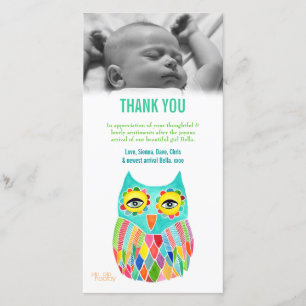 Thank You Note Baby Owl Photo Card Template