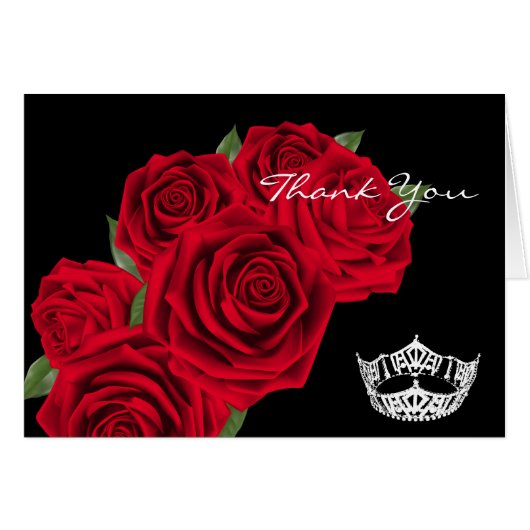 Thank You Note Card-Crown & Red Roses (Front Horizontal)