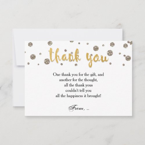 THANK YOU Note Card Gold  Glitter Glam