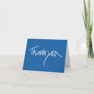 Thank you note card in blue with fuchsia dot