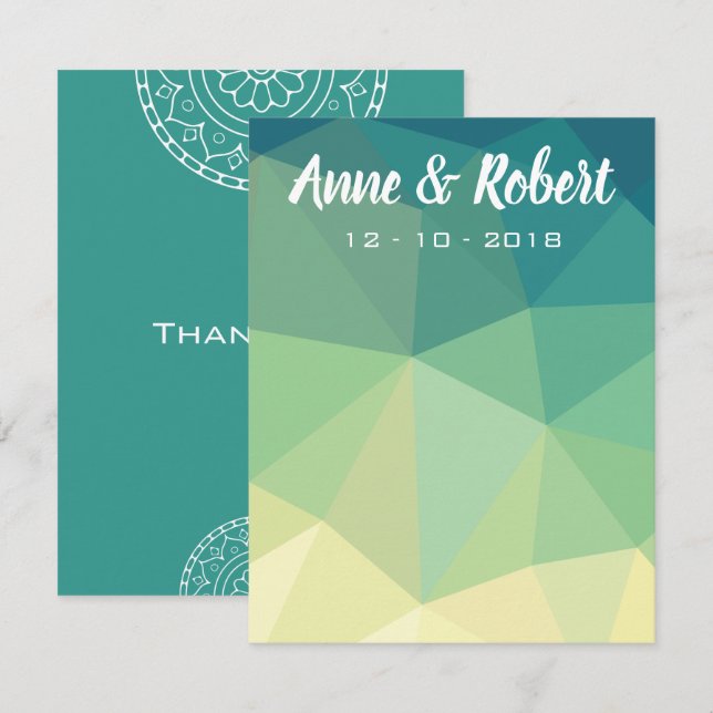 Thank you note card in green yellow mandala (Front/Back)