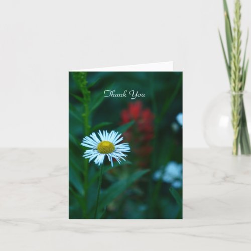 Thank You Note Card White Daisy Blank Inside