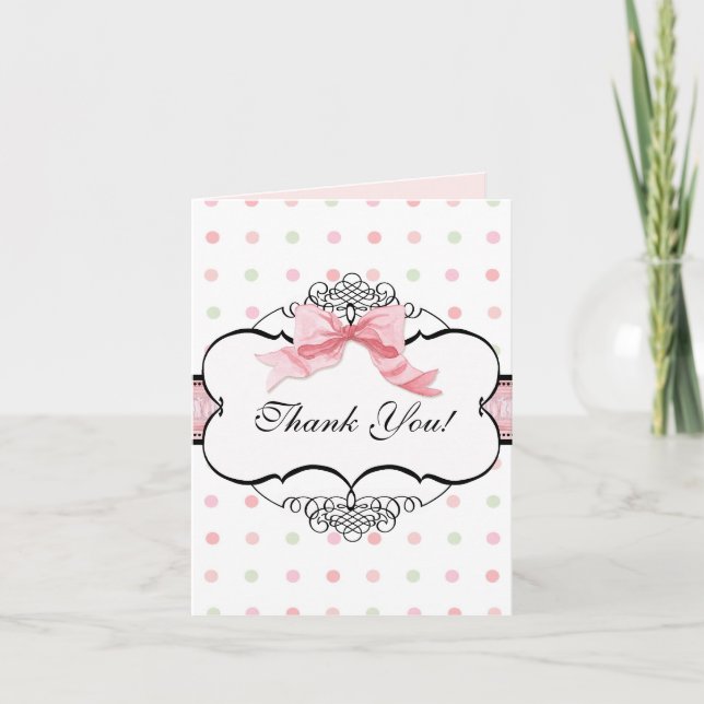 Thank You Note Cards - French Bow Dot Swirl vs2 (Front)