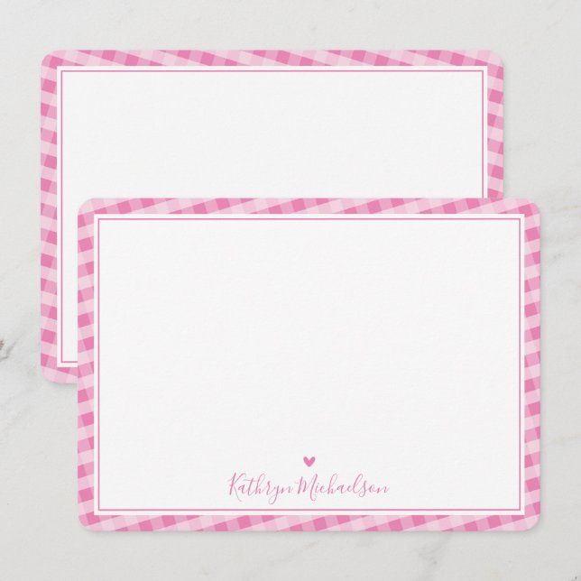 THANK YOU NOTE cute gingham pattern pretty pink Card (Front/Back)