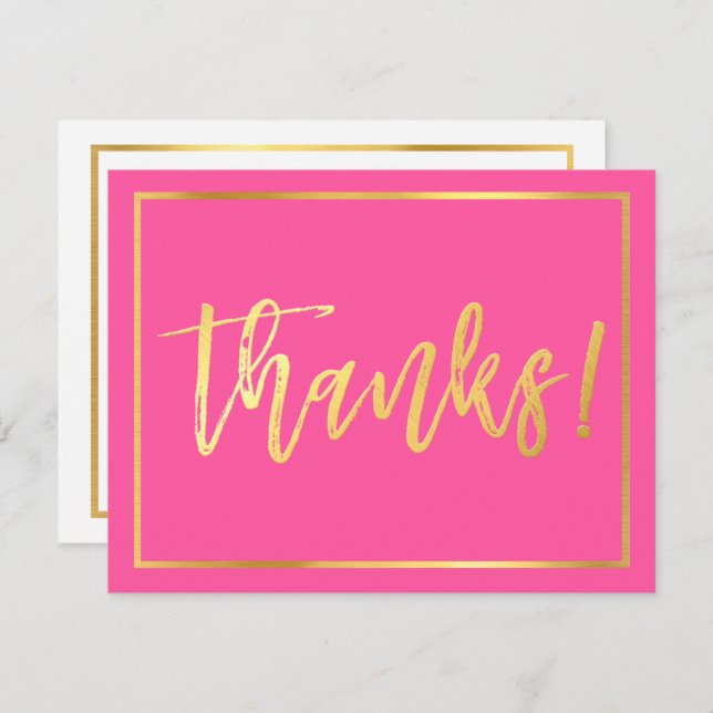 THANK YOU NOTE cute hand lettered gold script pink Invitation (Front/Back)