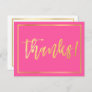 THANK YOU NOTE cute hand lettered gold script pink Invitation