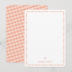 THANK YOU NOTE cute pretty check pastel orange Card