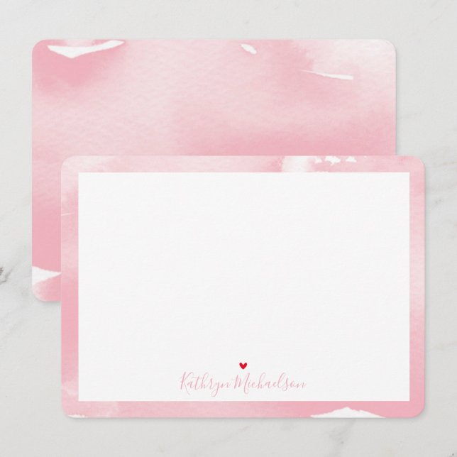 THANK YOU NOTE cute watercolor pretty pale pink (Front/Back)