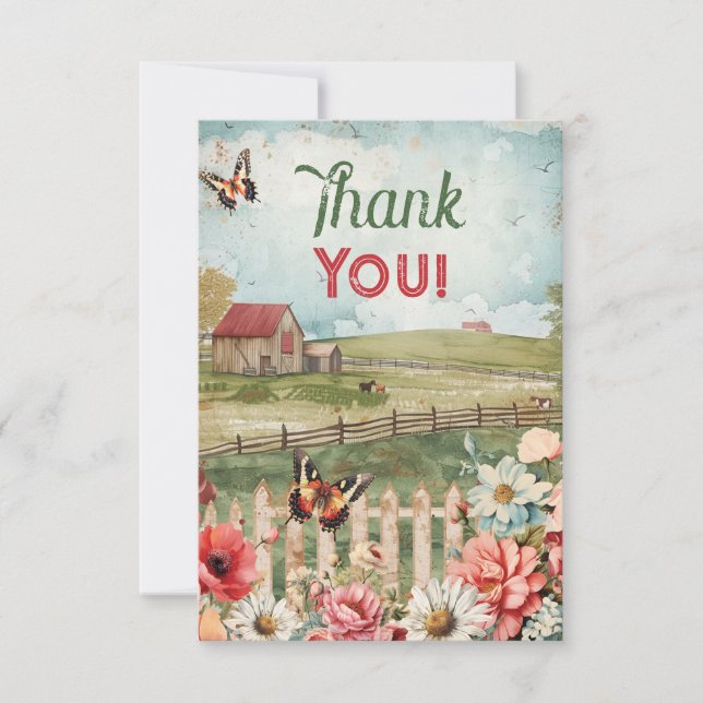 Thank You Note Farm Party Theme Card (Front)